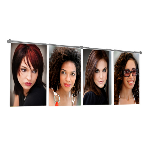 PW2: Wall fix hook on poster holders on stainless steel bars