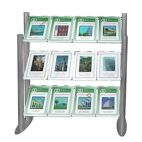 PF3B: Free-Standing lay-back aluminium 'ladders' with hook-over poster holders  