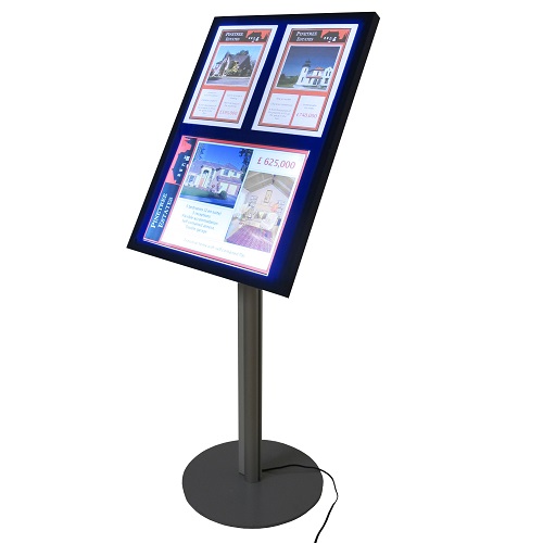 MF12A: LIT multi-poster panel on 1-leg angled stands