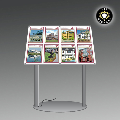 MF12B: LIT multi-poster panel on 2-leg podium stand
