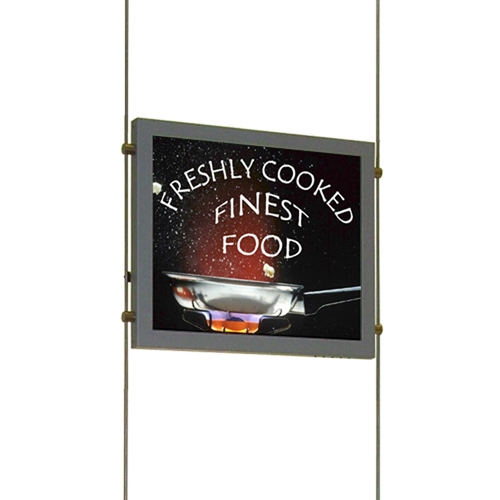 MS1: 19" media screen suspended on wires or bars 