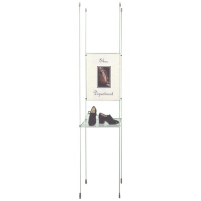 Glass shelving with poster holder Glass shelving with poster holder
