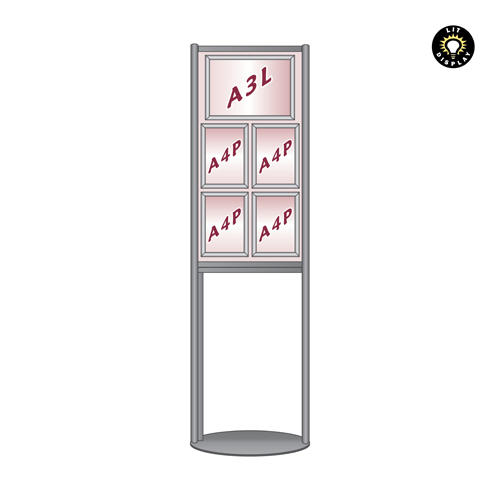 Lit stand with A3L and 4x A4P snap frames